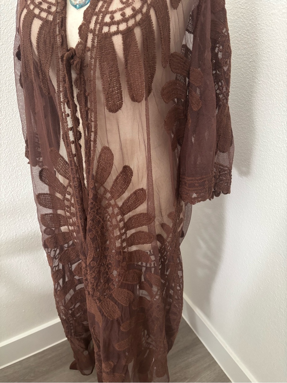 Swimsuit Beach Cover Up Crochet Look Lace Brown Final Sale OS Ships Quickly - Picture 4 of 8